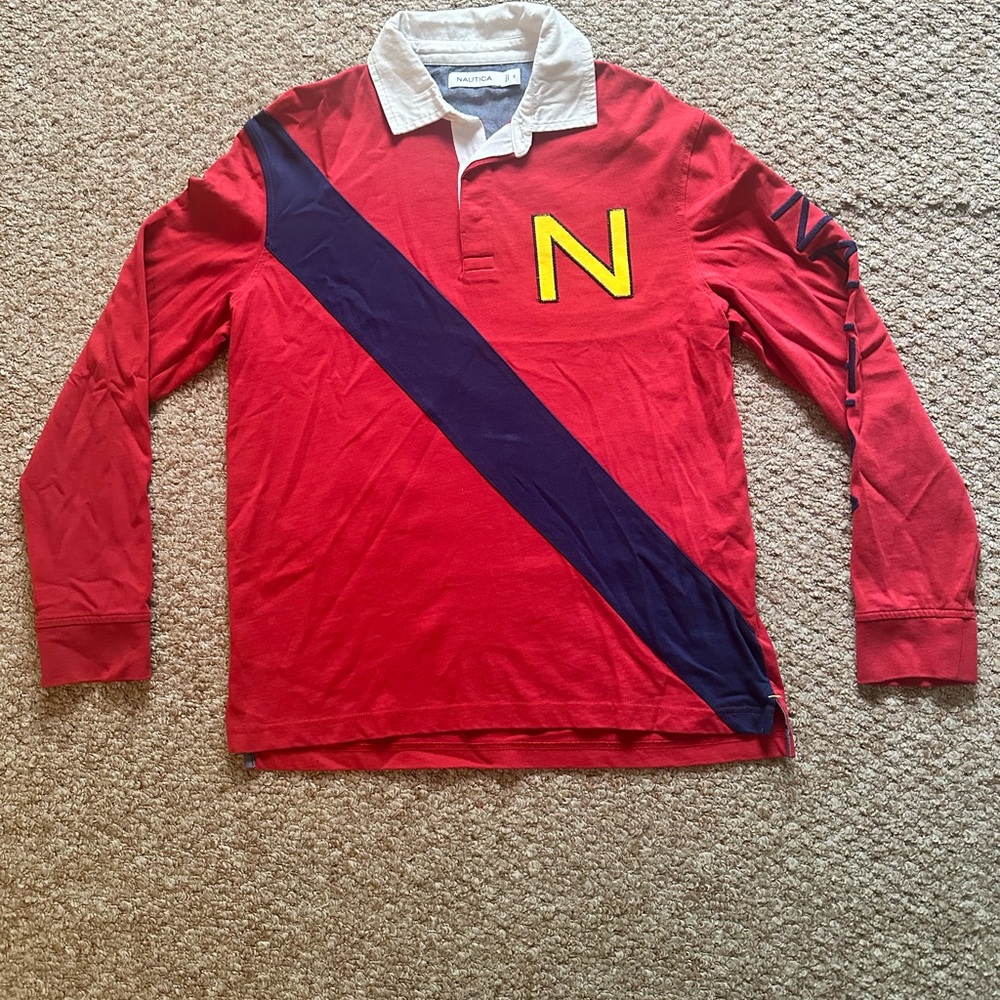 Nautica Red Polo with Yellow and Navy Details